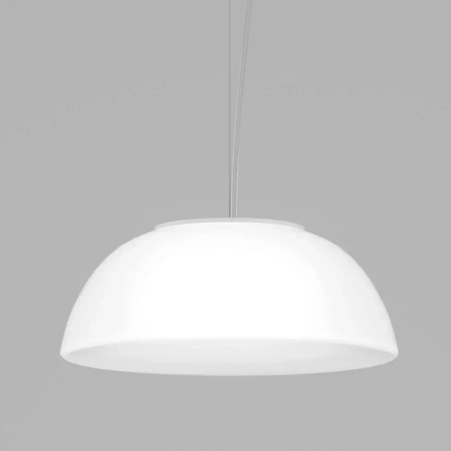Exceptional Vistosi Infinita suspension lamp, a handcrafted fixture with satin Murano glass and an invisible metal frame