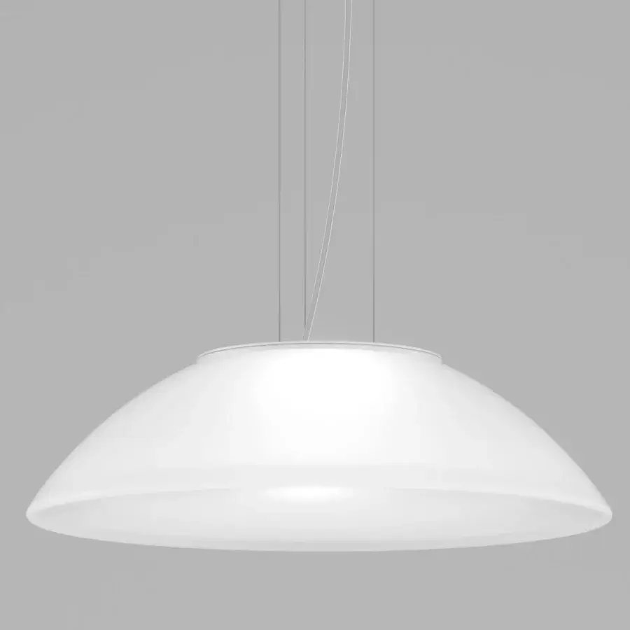 Superior Vistosi Infinita suspension lamp, a handcrafted fixture in bright white Murano glass with satin finish