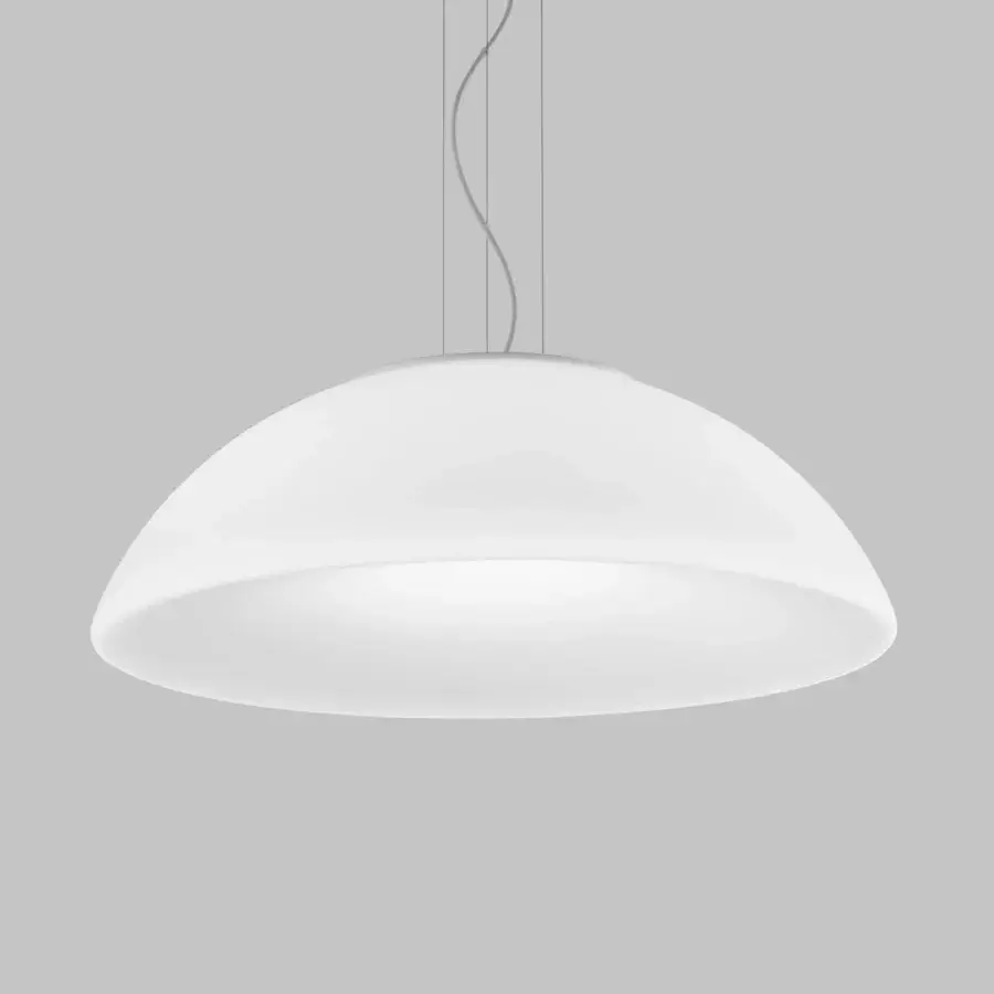 Elegant Vistosi Infinita suspension lamp, a handcrafted fixture in bright white Murano glass with a satin finish