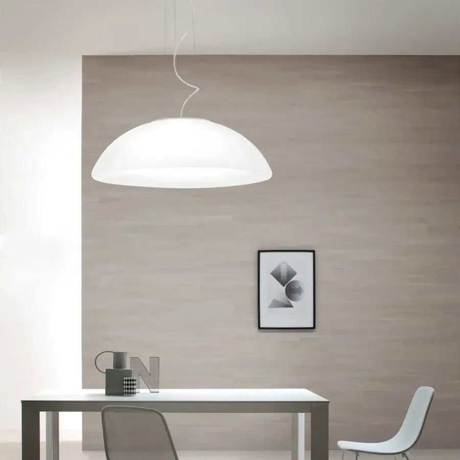 Exceptional Vistosi Infinita suspension lamp, a handcrafted fixture in white Murano glass with a satin finish