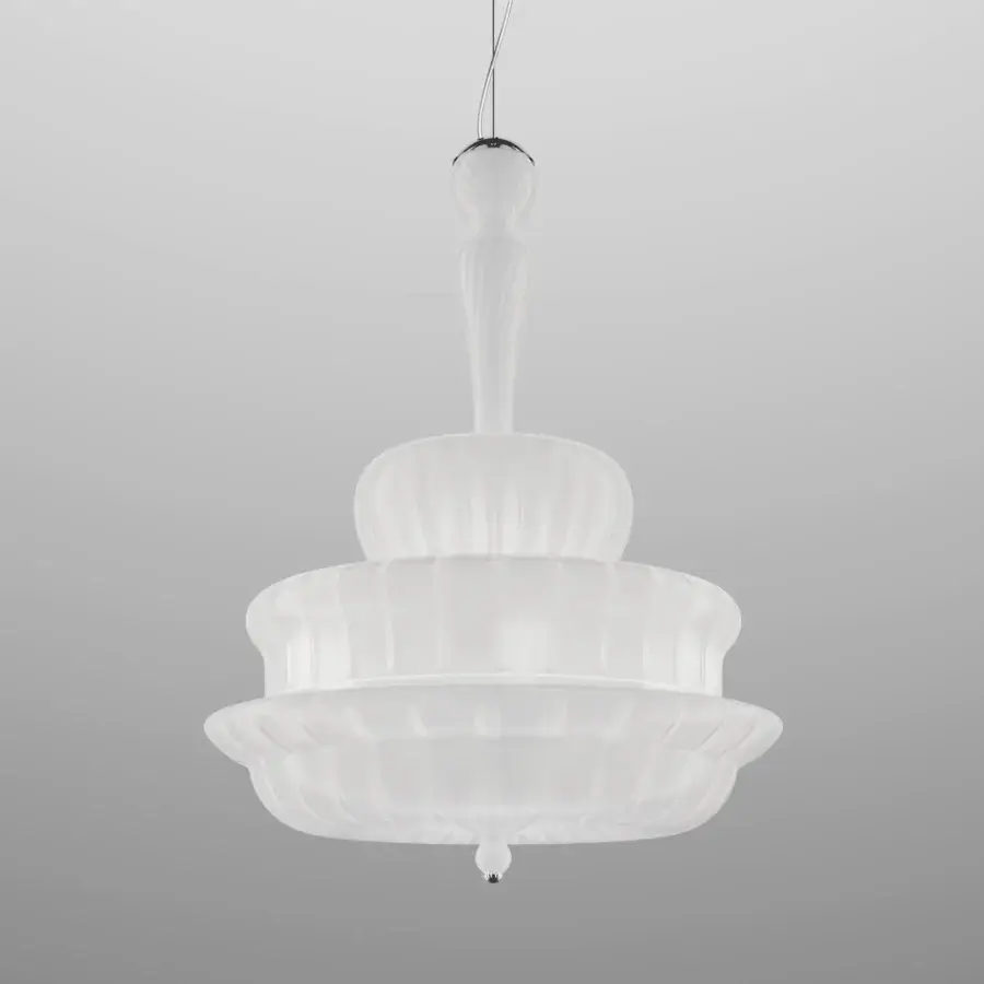 Distinguished Vistosi Novecento suspension lamp crafted with milky white glass and a signature rigadin finish