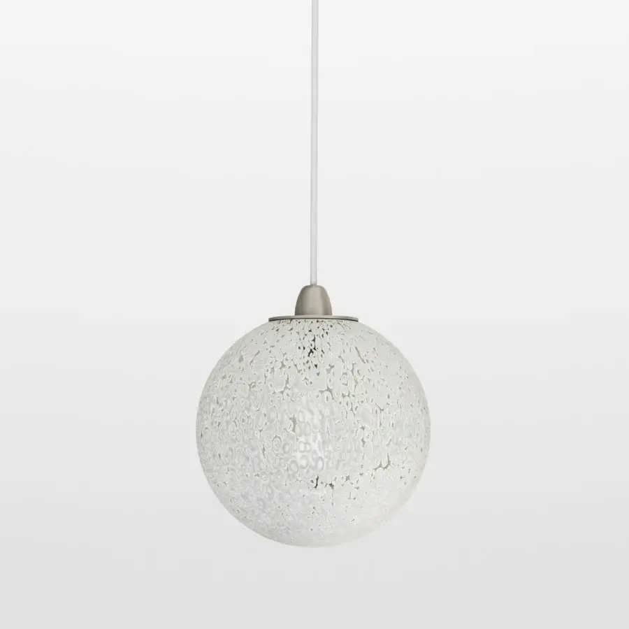Luxury Vistosi Rina suspension lamp crafted in clear crystal with embedded translucent white glass and satin metallic canopy
