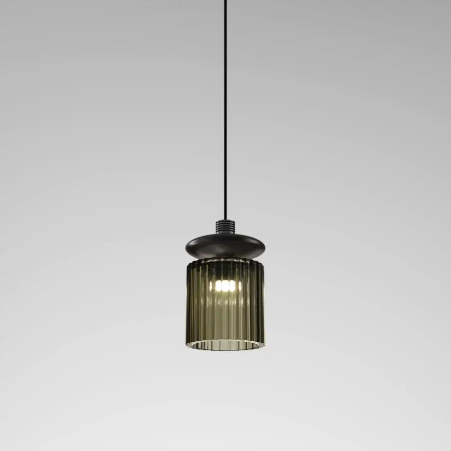 Superior Vistosi Tread suspension lamp crafted in pale green ribbed glass with dark gray matte metal finish