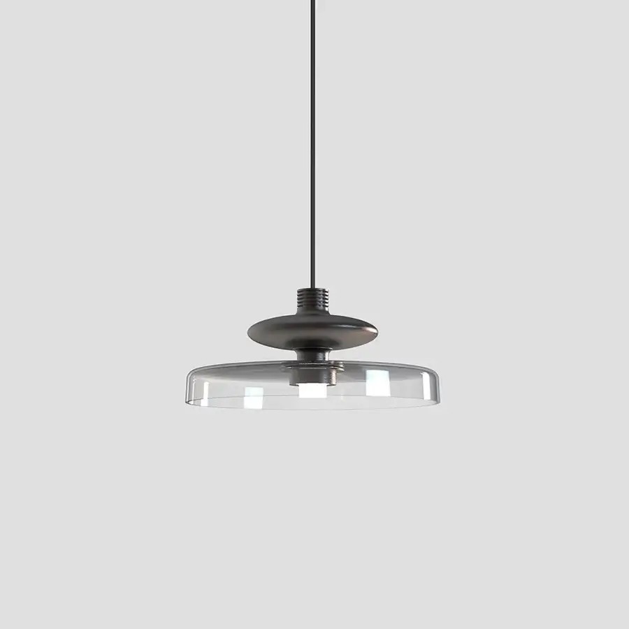 Superior Vistosi Tread suspension lamp crafted in hand-blown glass with a dark matte metal finish