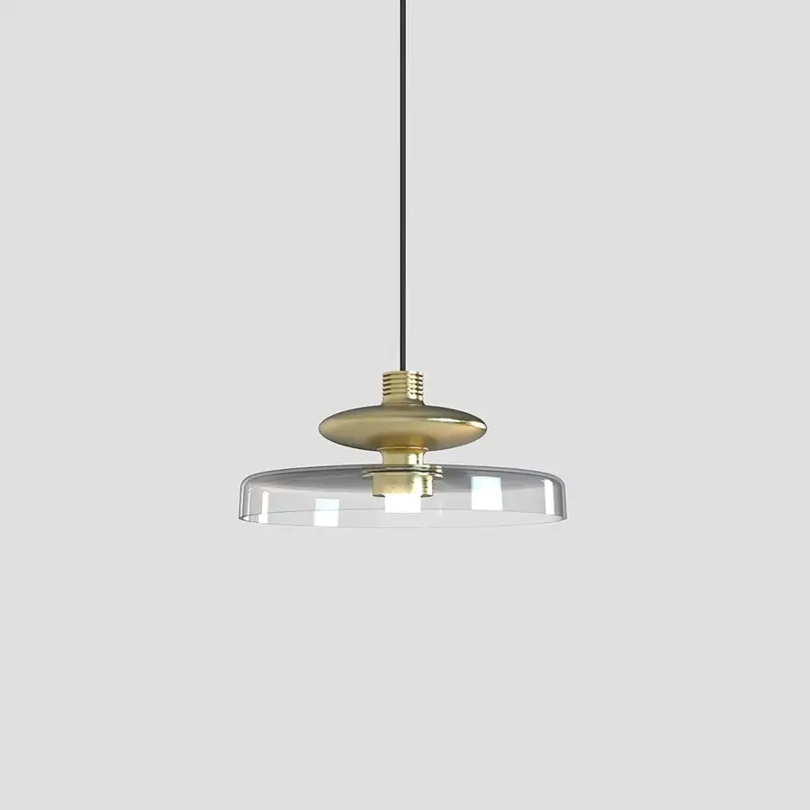 Exceptional Vistosi Tread suspension lamp crafted in hand-blown glass with a glossy golden metal finish