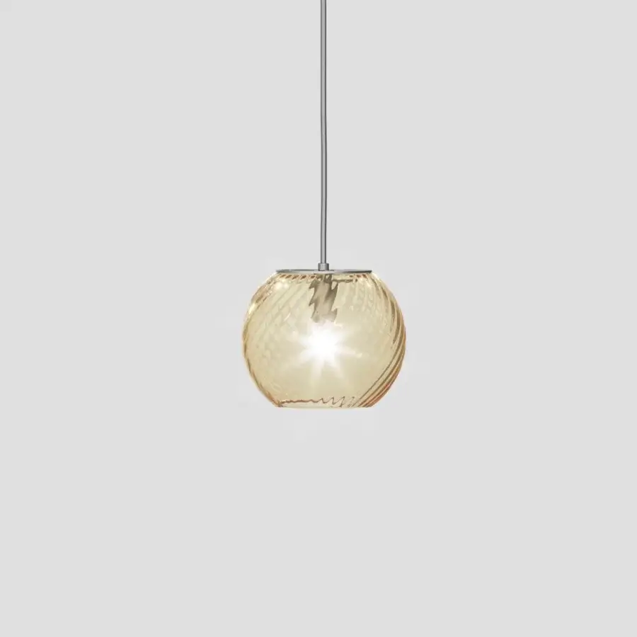 Distinguished Vistosi Oto suspension lamp crafted in warm amber glass with a polished metallic fixture and rigadin texture