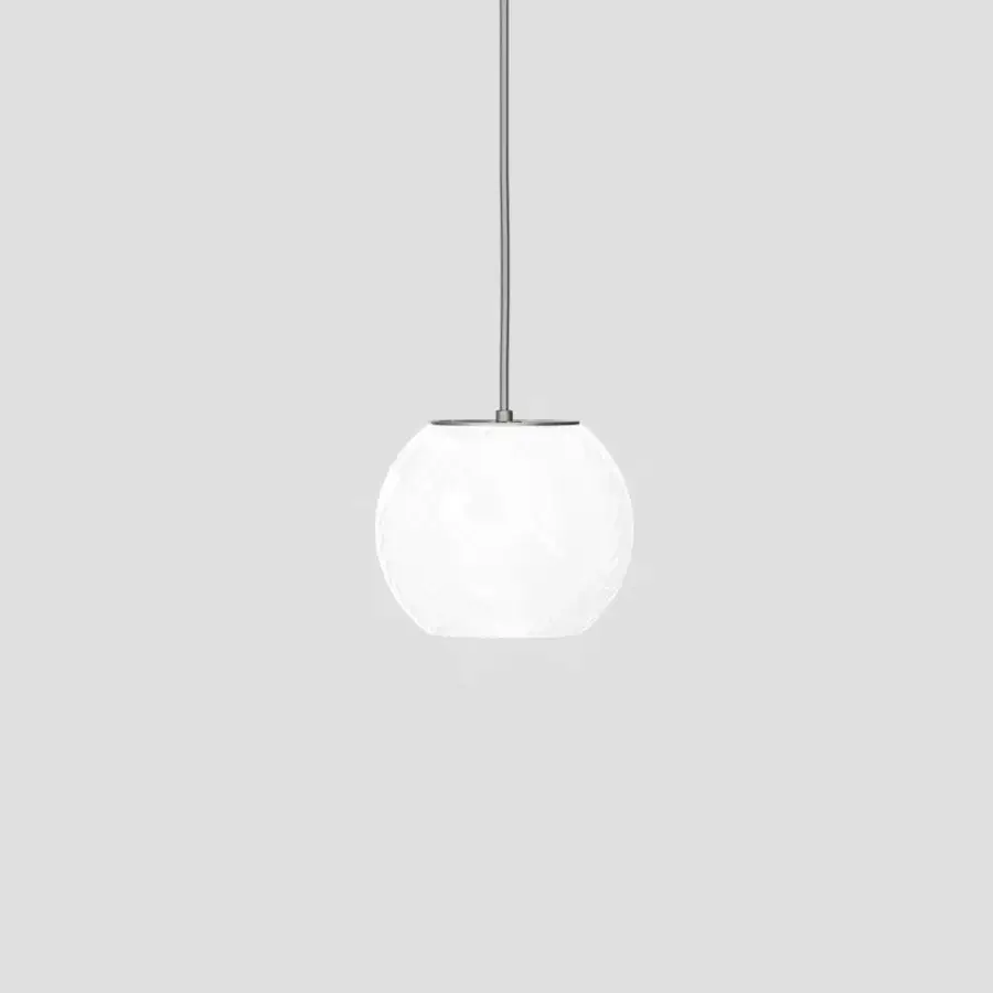 Exceptional Vistosi Oto suspension lamp crafted in matte white blown glass with rigadin texture and satin metal accents