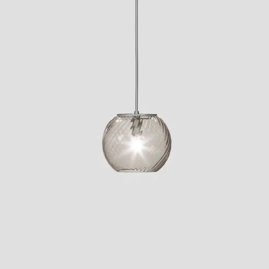 Superior Vistosi Oto suspension lamp crafted in textured amber blown glass with brushed metallic fixture