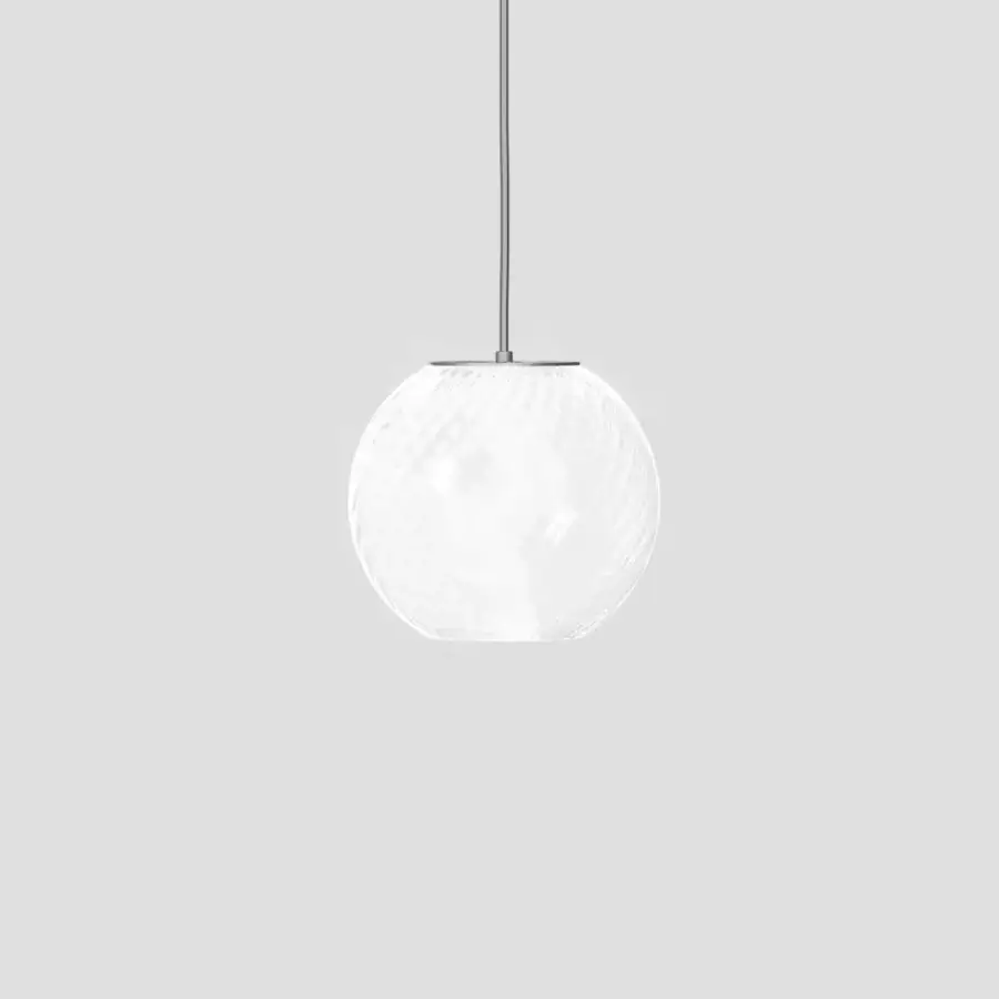 Distinguished Vistosi Oto suspension lamp crafted in clear blown glass with silver-grey metallic components and a satin finish