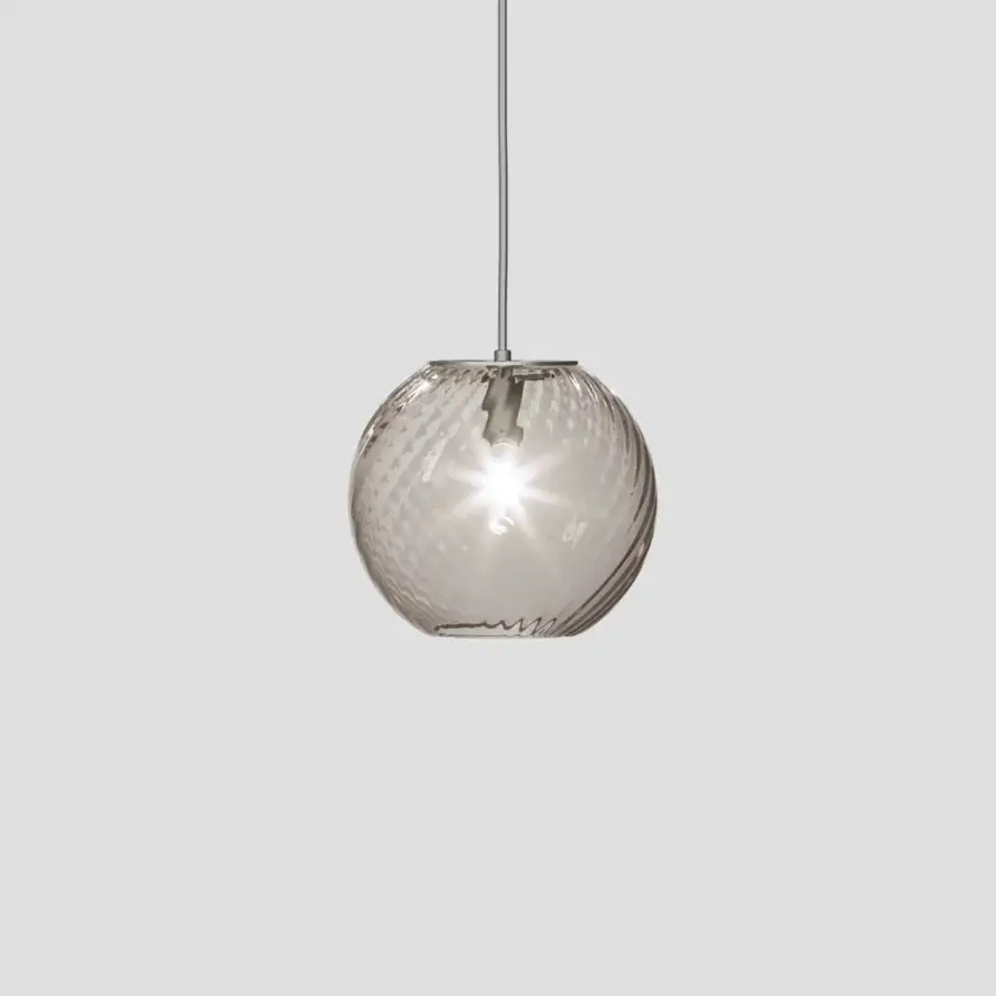 Superior Vistosi Oto suspension lamp crafted in textured glass with a smoky greyish-brown hue and brushed metallic fixture