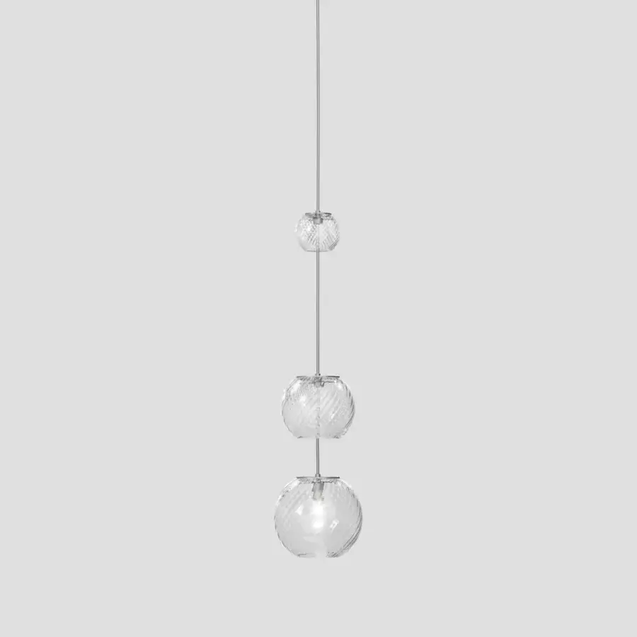 Exceptional Vistosi Oto suspension lamp crafted in clear Murano glass with a rigadin texture displaying a contemporary aesthetic