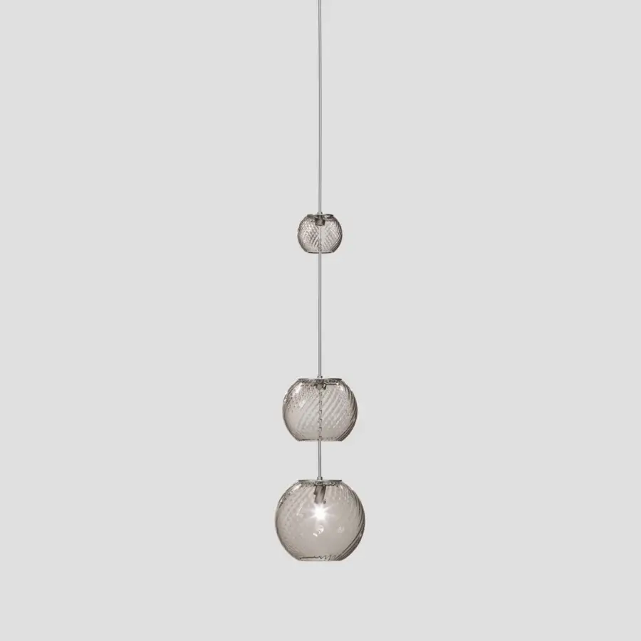 Superior Vistosi Oto suspension lamp crafted in amber Murano glass with rigadin texture and vertical arrangement