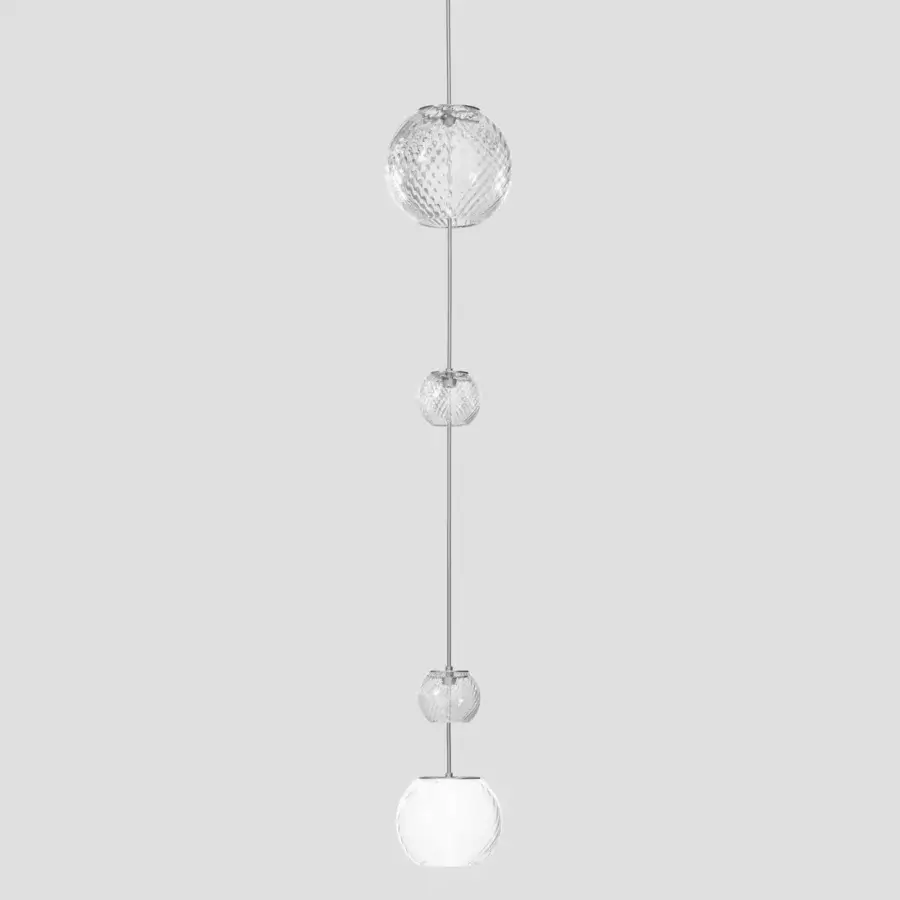 Distinguished Vistosi Oto suspension lamp crafted in clear Murano glass with a rigadin finish and vertical arrangement