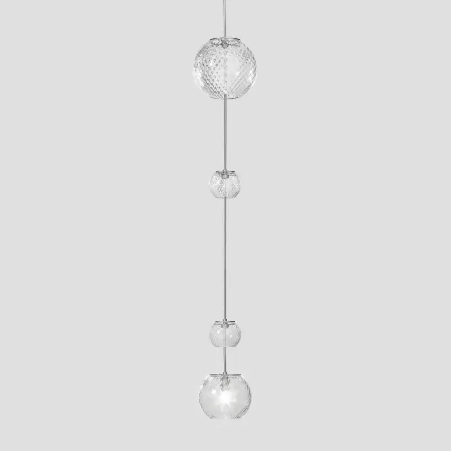 Exceptional Vistosi Oto suspension lamp crafted in clear Murano glass with rigadin texture creating a subtle shimmer