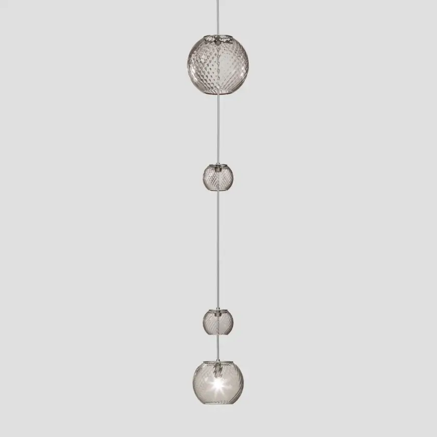 Superior Vistosi Oto suspension lamp crafted in smoky gray Murano glass with signature rigadin texture