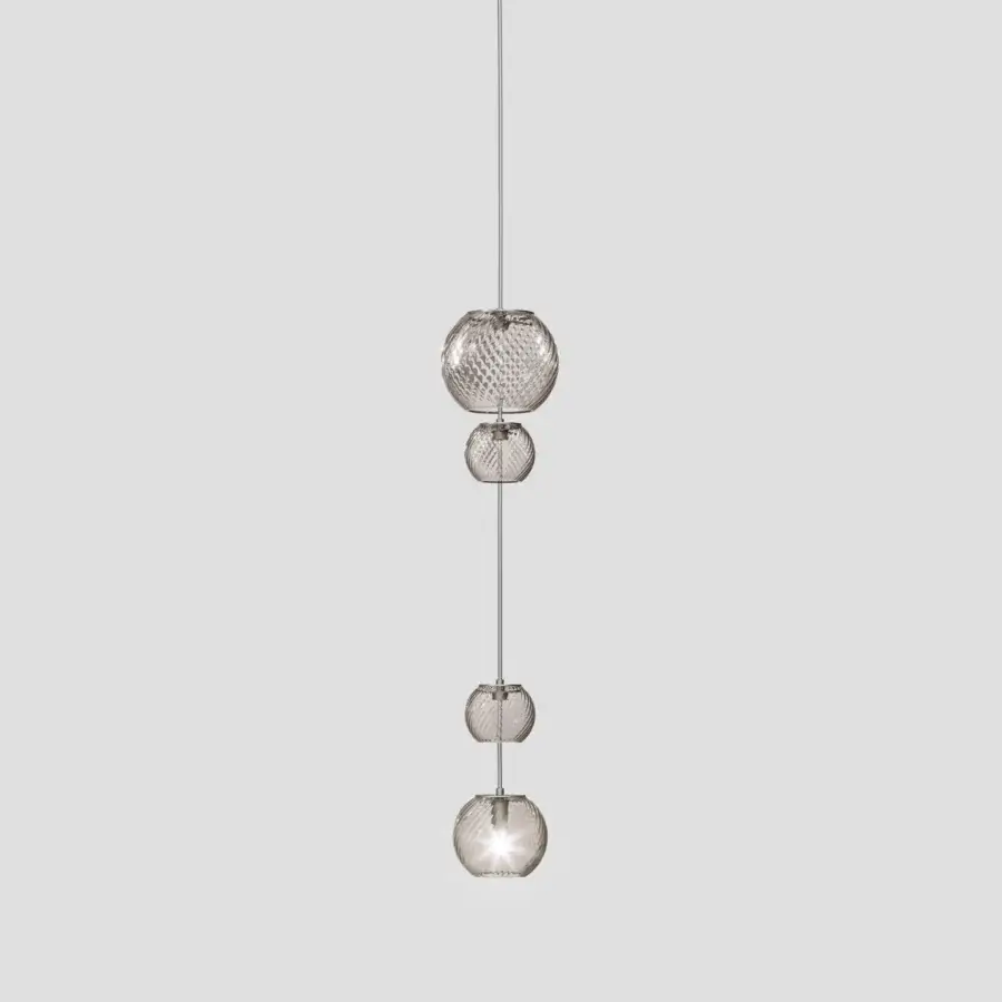 Superior Vistosi Oto suspension lamp crafted in translucent beige Murano glass with a rigadin finish