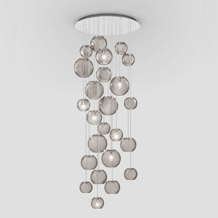 Elegant Vistosi Oto suspension lamp crafted in muted brown Murano glass with a sleek rectangular canopy and textured surface