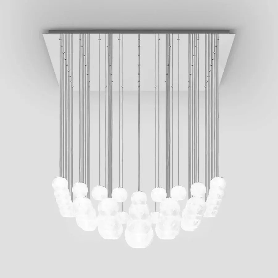 Exceptional Vistosi Oto suspension lamp crafted in neutral white Murano glass with satin metal finish