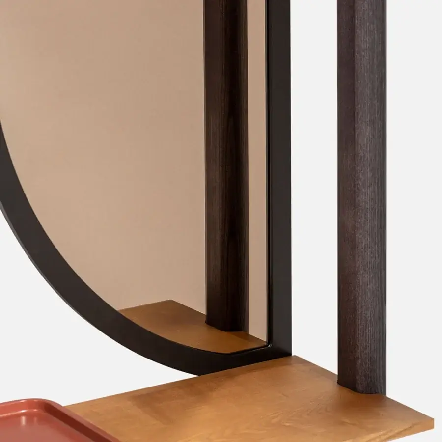 Elegant Carpanese Home Paw valet stand crafted in ash wood with satin finish and bronzed mirror