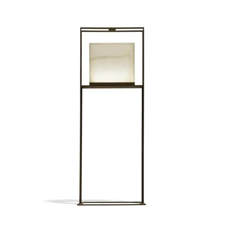 Captivating Giorgetti Gea floor lamp with a carob painted steel frame and sophisticated cream-veined onyx diffuser