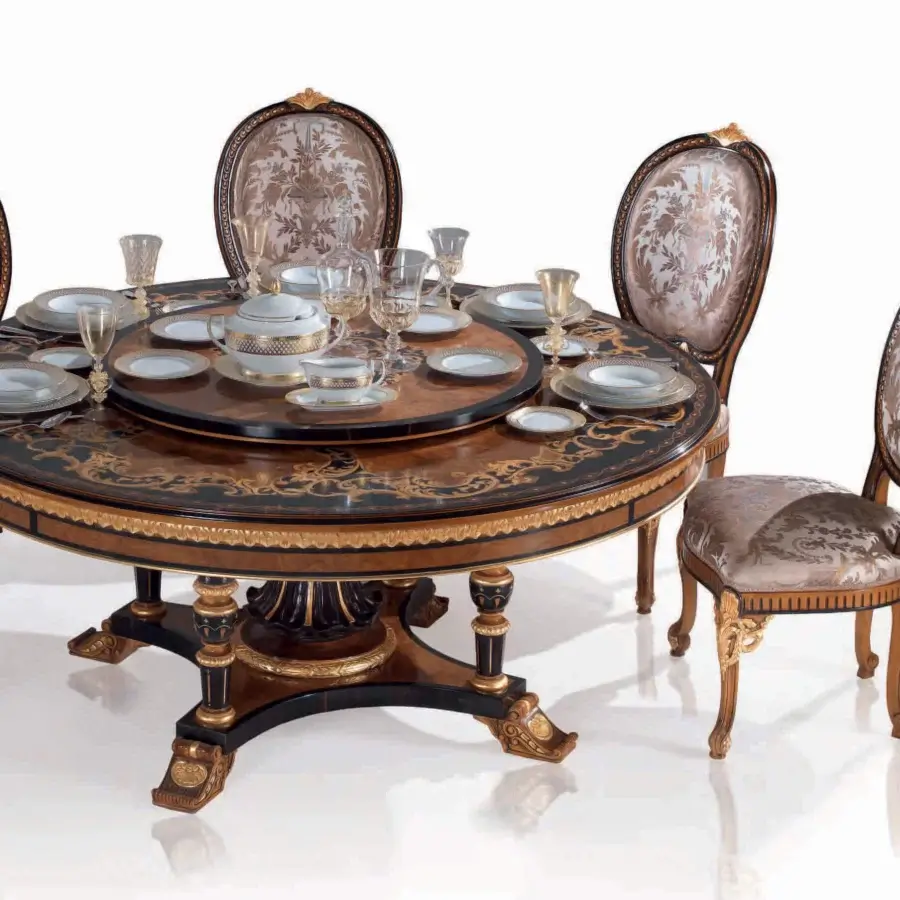 Superior Armando Rho 1205 chair crafted in walnut-tone wood with black and gold leaf accents and floral textile upholstery