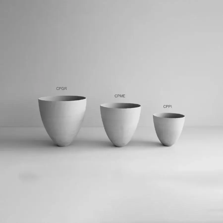 Exceptional Rina Menardi Coppe vase set crafted in baked clay with a matte finish and organically curved forms