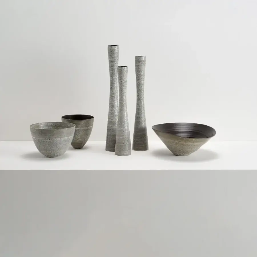 Exclusive Rina Menardi Coppe vase crafted from baked clay in a muted gray with a matte finish