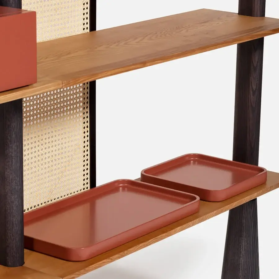 Superior Carpanese Home Paw bookcase in ash wood with Vienna straw panels and satin finish