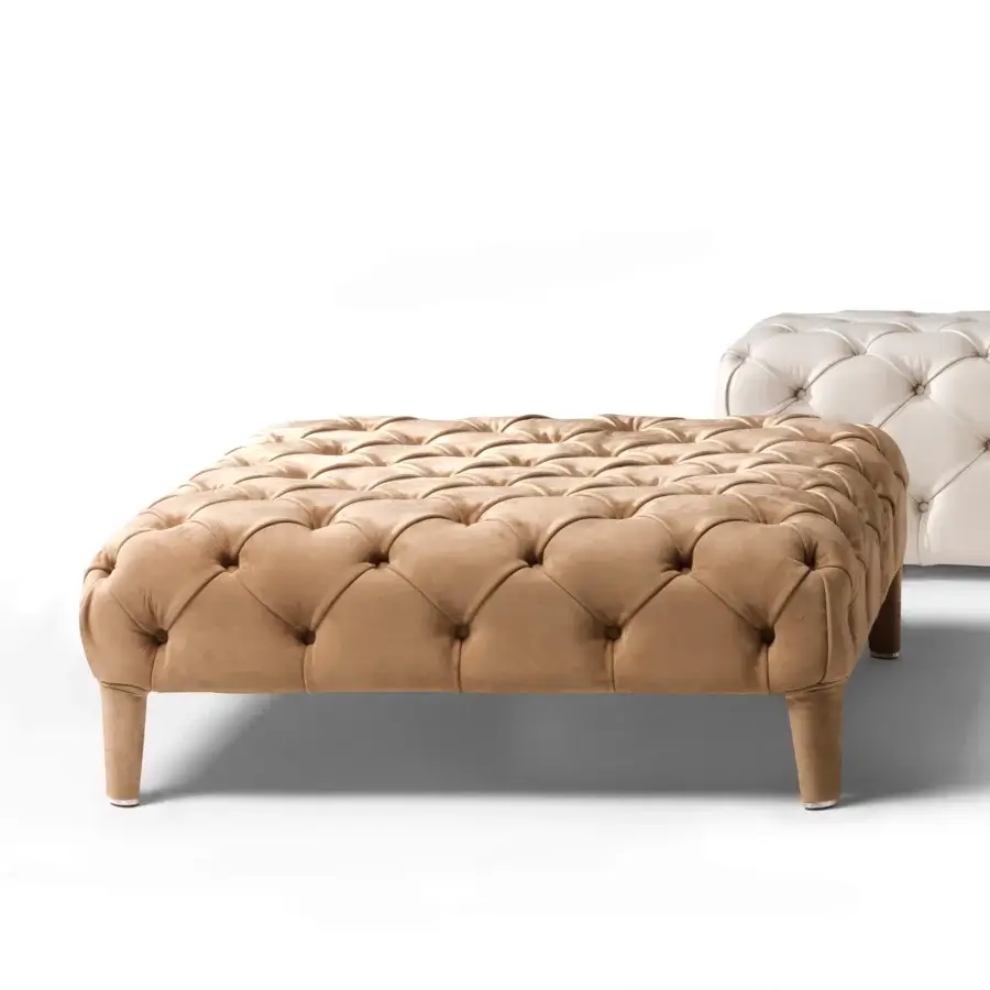 Distinguished CTS Salotti Elliot ottoman crafted in beige velvet with deep button-tufting and a matte finish