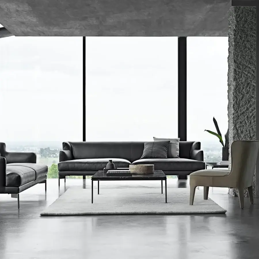 Distinguished Frag Square coffee table crafted in Italy with a dark stone-like composite tabletop and matte black metal frame