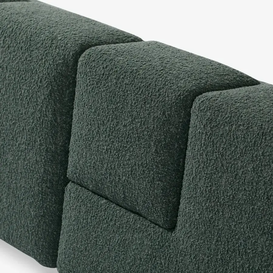 Superior Carpanese Home Cusco sofa with block-like form and deeply textured dark teal bouclé upholstery crafted in Italy