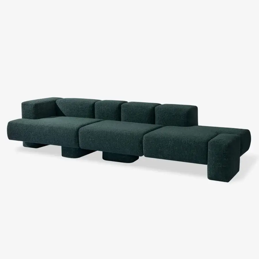 Distinguished Carpanese Home Cusco sofa with a contemporary minimalist aesthetic upholstered in textured dark teal fabric with matte finish
