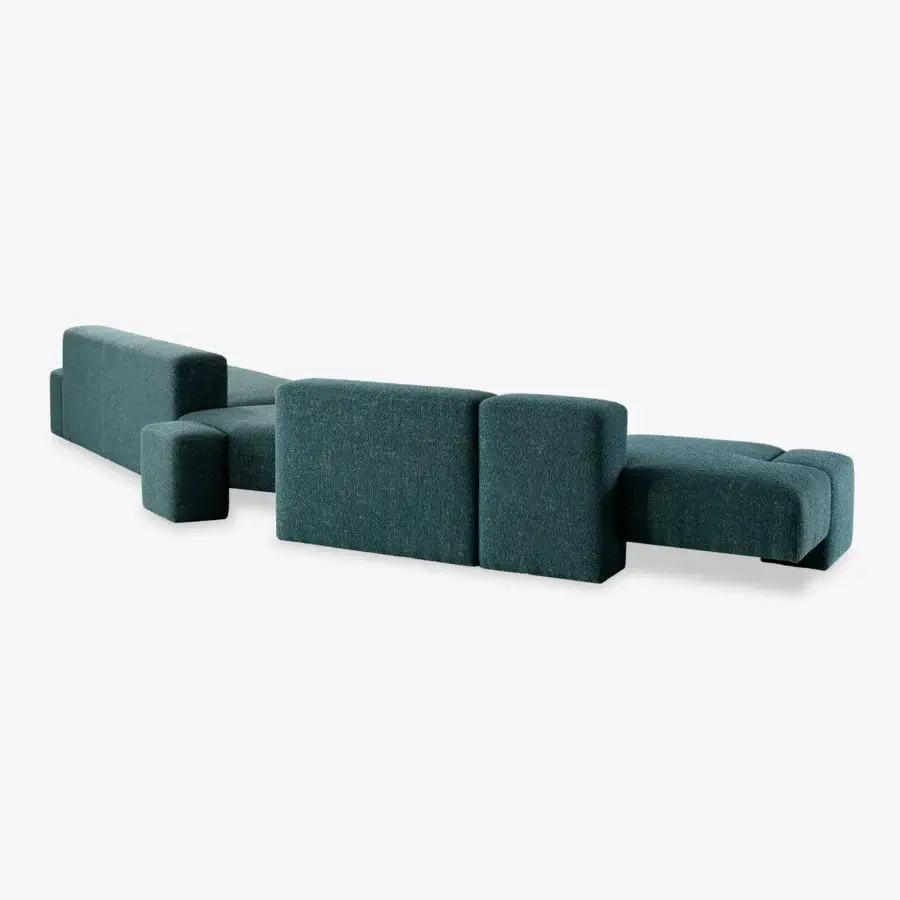 Exceptional Carpanese Home Cusco sectional upholstered in textured muted teal, built with plywood and fir for a contemporary aesthetic