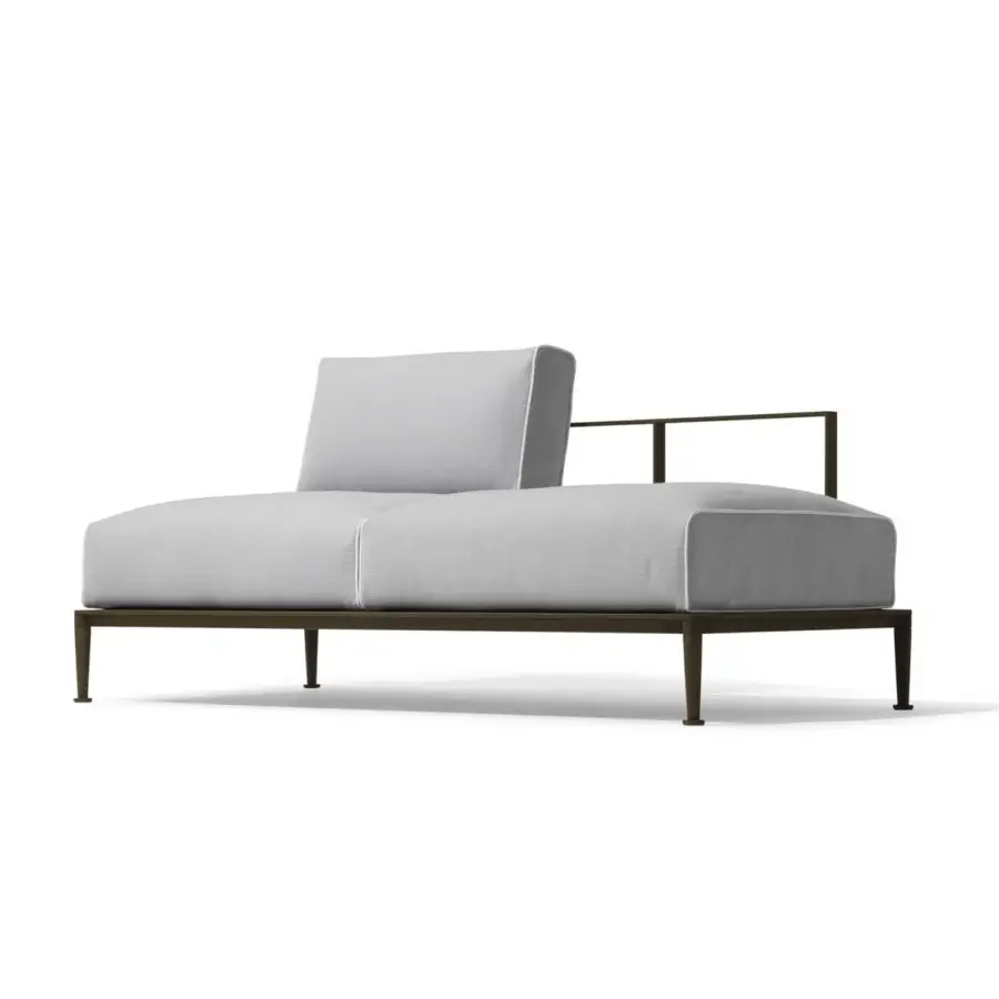 Distinguished Giorgetti Gea sofa with a carob powder-coated aluminum frame and light gray smooth-finish textile upholstery crafted in Italy
