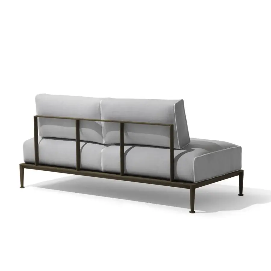 Exceptional Giorgetti Gea sofa with a carob powder-coated aluminum frame and light gray waterproof textile upholstery