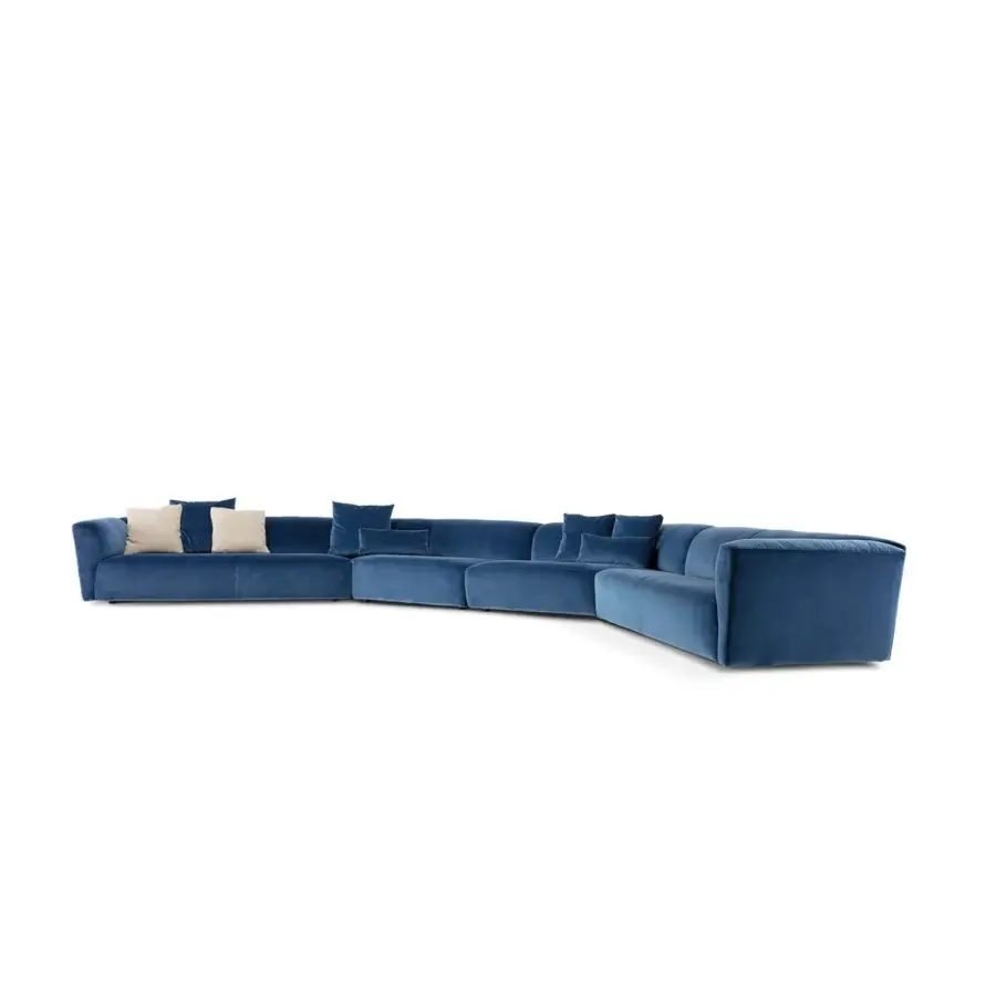 Exceptional Frag Gast sectional sofa upholstered in deep blue velvet textile with a matte finish
