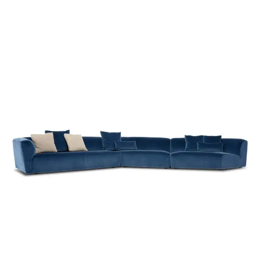 Superior Frag Gast sectional sofa crafted in Italy with plush textile upholstery and deep blue velvet finish