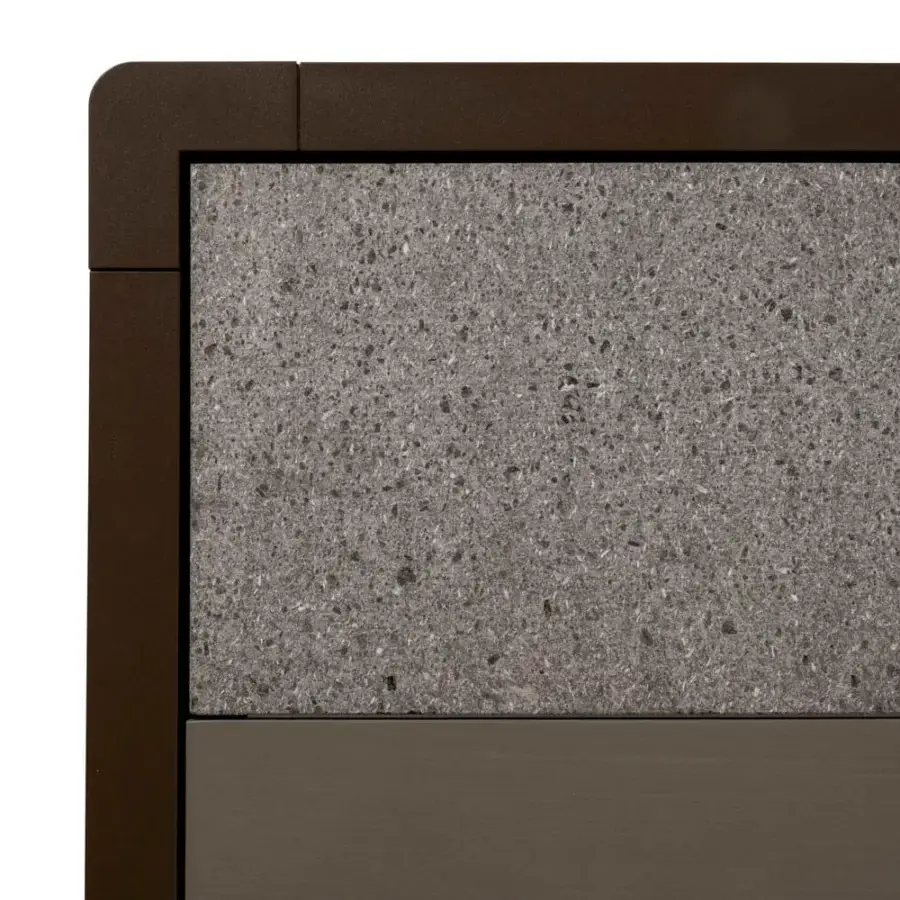 Distinguished Giorgetti Gea coffee table with carob powder-coated aluminum and Etna lava stone tabletop built with a dark wood border