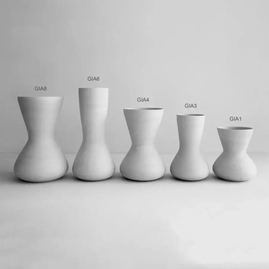 Superior Rina Menardi Giare vase crafted in ceramic with an hourglass silhouette and smooth matte finish