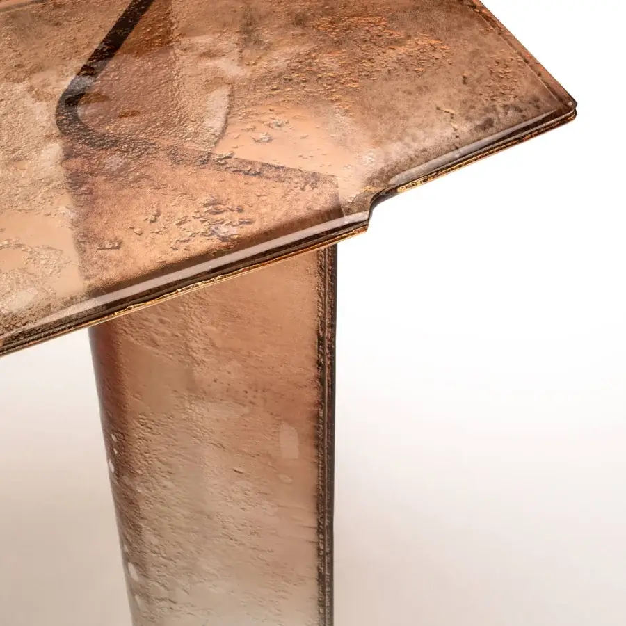 Distinguished Arte Veneziana Paganelo console built from molten Murano glass in warm bronze to transparent gradient varnish with satin texture