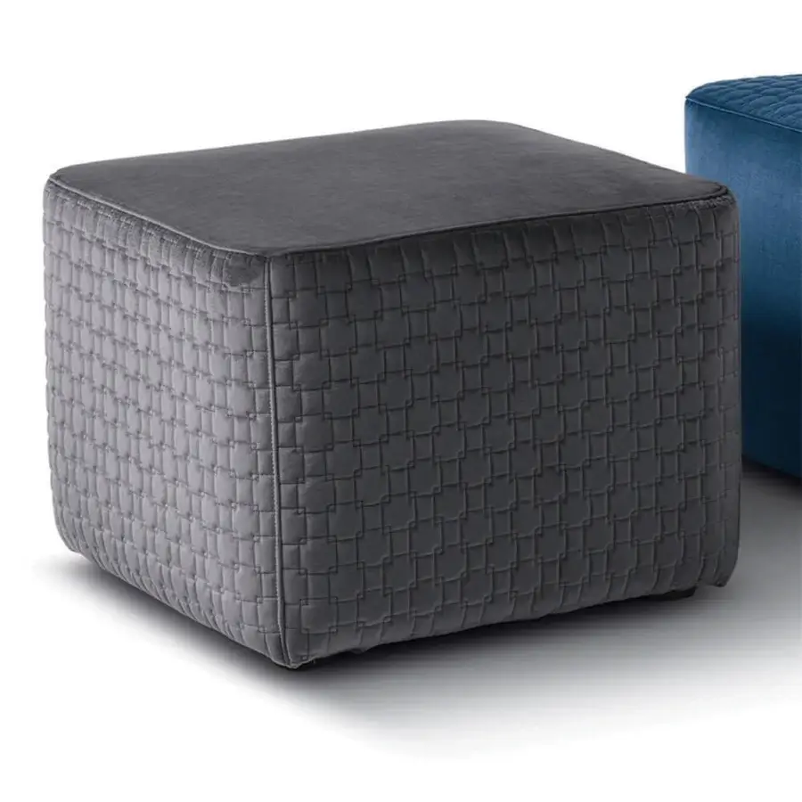 Handcrafted CTS Salotti Poker ottoman with quilted dark gray textile and refined geometric form