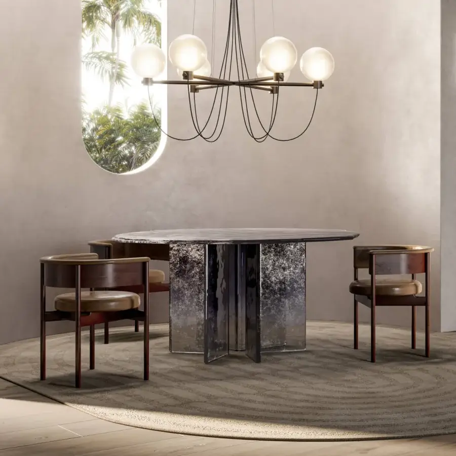 Exclusive Arte Veneziana Gò table crafted in baked glass with midnight blue to crystal degradé varnish and subtle silvering