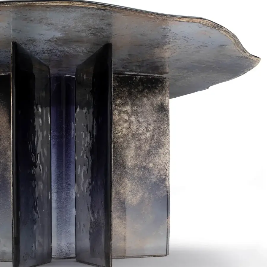Luxury Arte Veneziana Gò table crafted in baked glass with degradé varnish and partial silvering for luminous depth