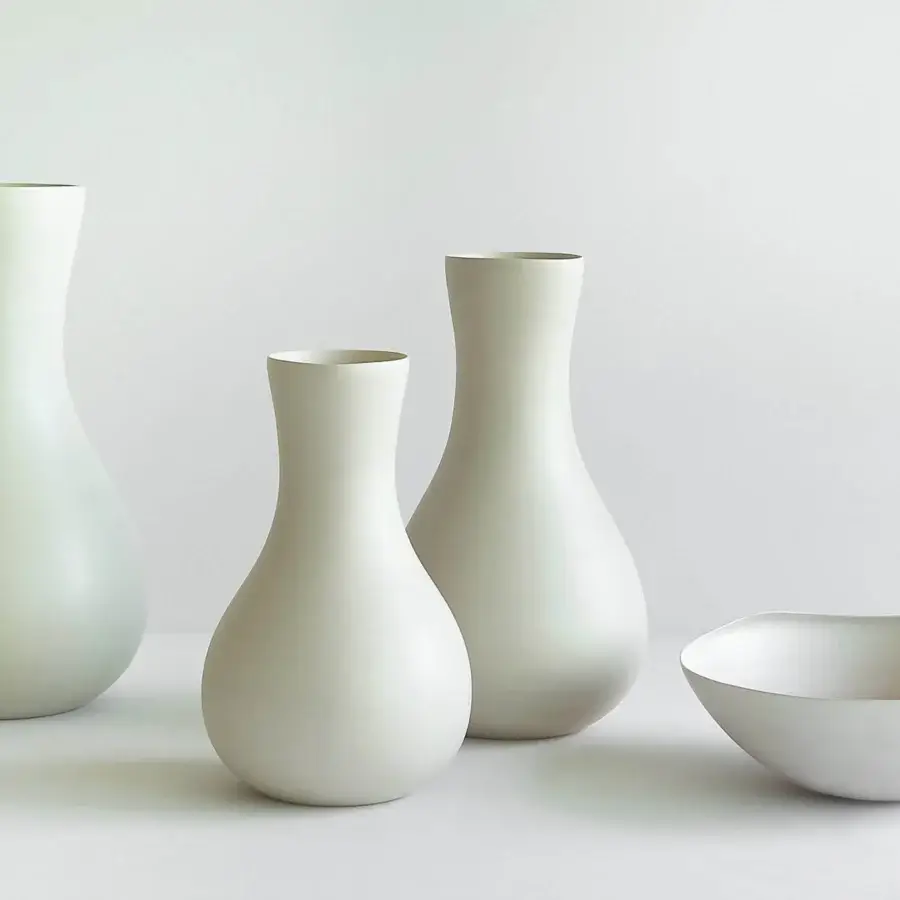 Exceptional Rina Menardi Lepos vase crafted in muted off-white ceramic with a smooth matte finish
