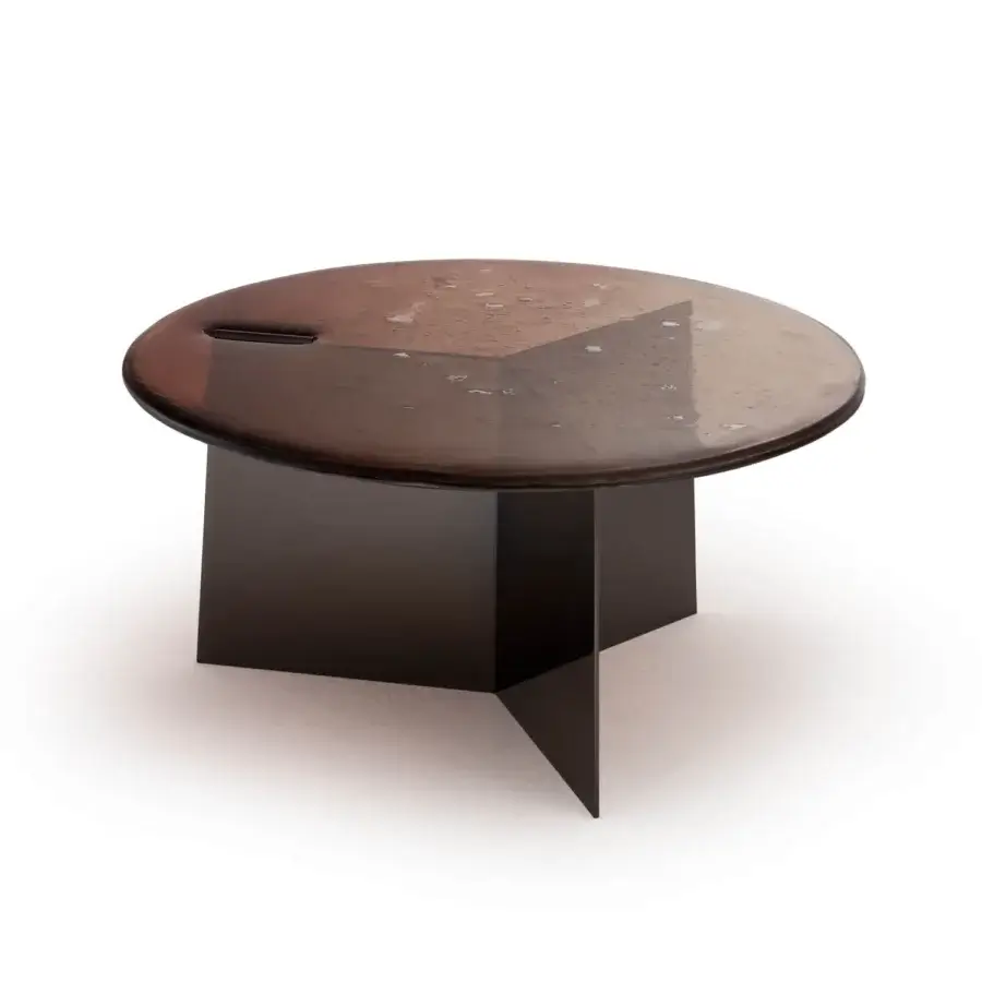 Superior Arte Veneziana Marantego coffee table with degradé bronze to crystal baked glass and polished nickel iron sheet structure