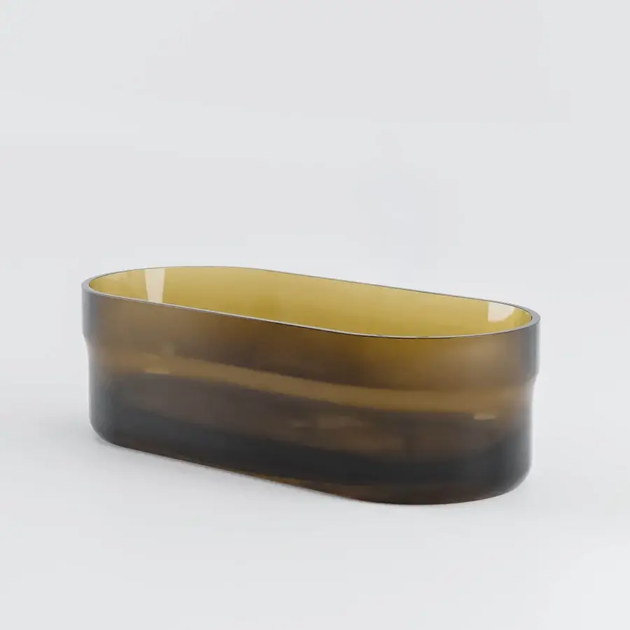 Distinguished Norah Design ISBT 02 bathtub crafted from Norahcrystal with a glossy gradient transitioning from brownish-grey to golden-yellow