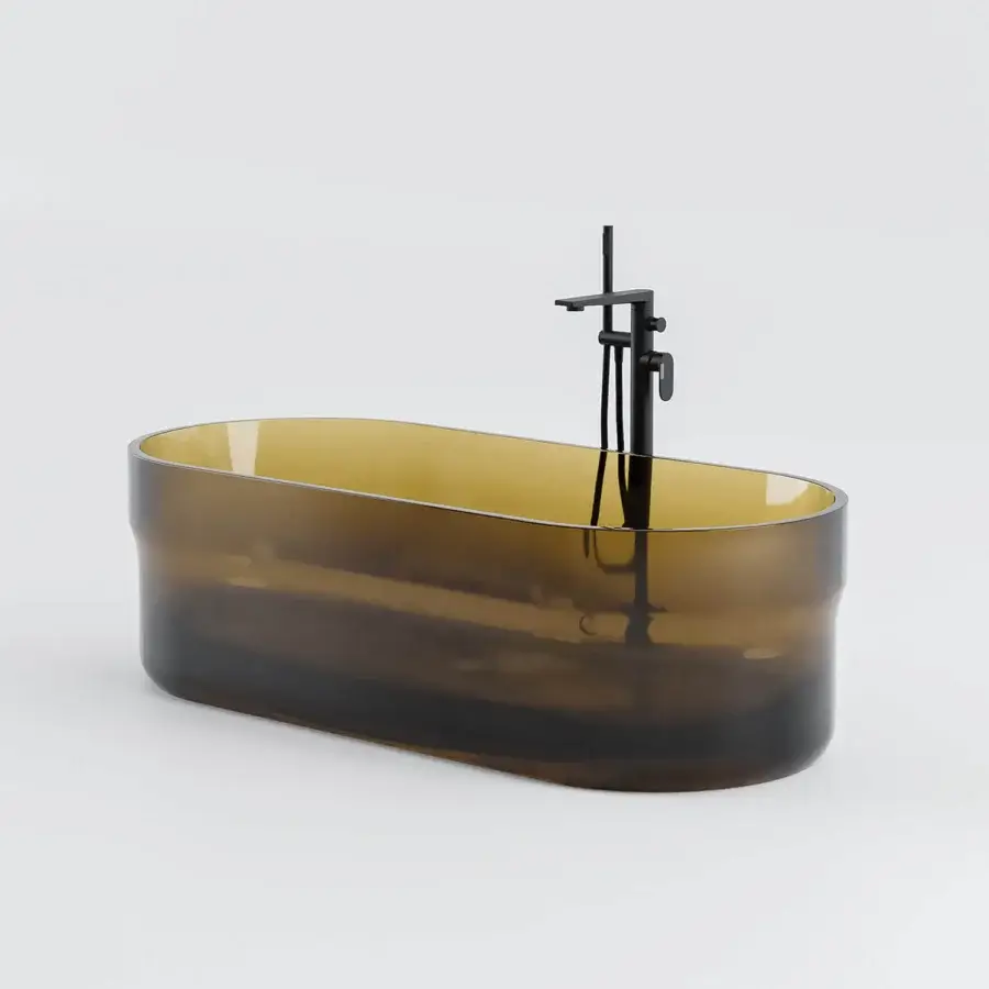 Exceptional Norah Design ISBT 02 bathtub crafted from Norahcrystal in deep amber with a glossy finish