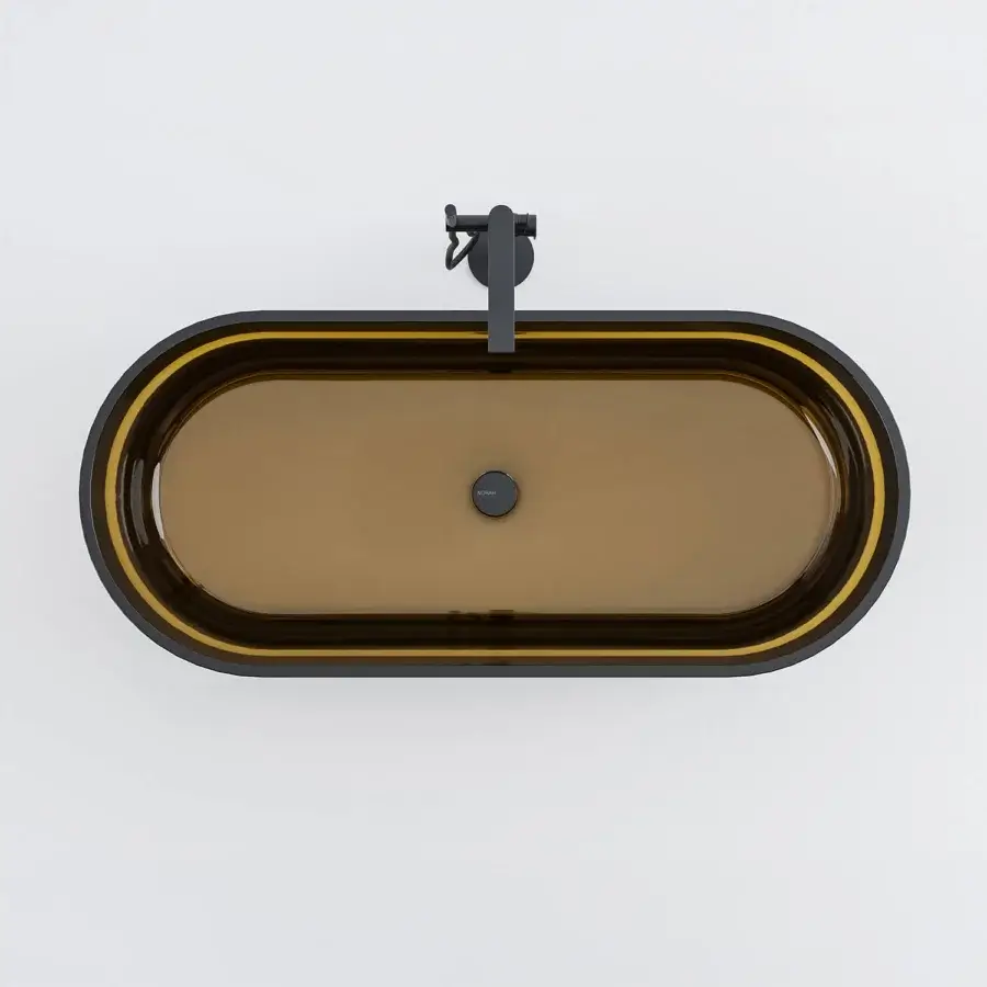 Superior Norah Design ISBT 02 bathtub crafted from Norahcrystal with layered black and golden-yellow tones and glossy finish