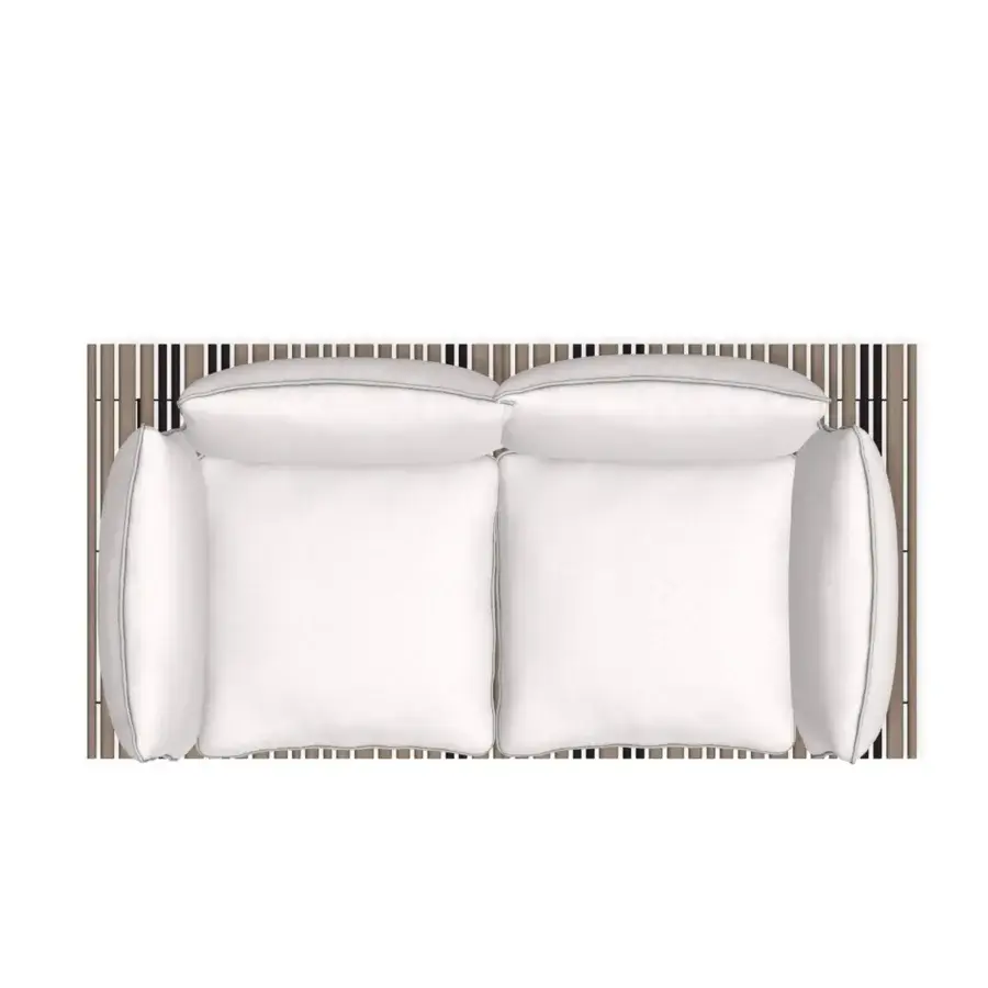 Superior Giorgetti Apsara sofa with a carob powder-coated aluminum base and plush white waterproof cushions crafted with Afrormosia wooden slats