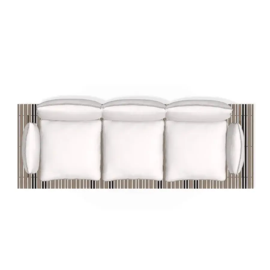 Sophisticated Giorgetti Apsara sofa with carob powder-coated aluminum, Afrormosia wooden slats, and waterproof outdoor technical fabric cushions